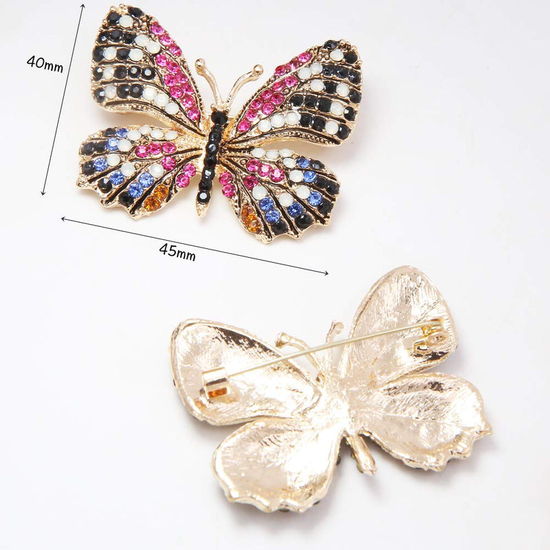 [Australia] - 6PCS Fashion Crystal Butterfly Brooch, Multi-Color Rhinestone Crystal Brooches Pins, Cute Animal Shape Corsages Brooches for Women Decoration 