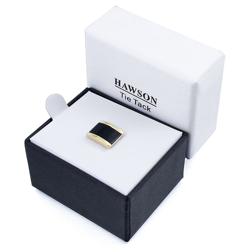 [Australia] - HAWSON Tie Tack for Men Tie Clip Pin with Black Stone Business Gold 