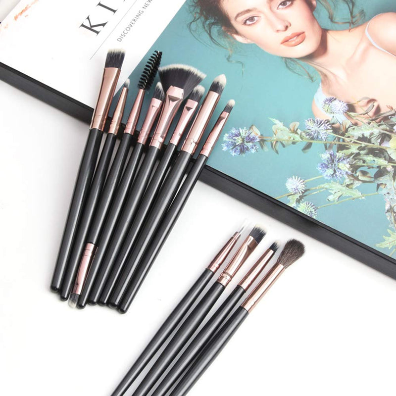 [Australia] - Vtrem 12 PCs Eyeshadow Brushes Set Professional Nylon Makeup brushes Eye Shadow Powder Blending for Eyebrows, Eyeliner Blush Concealer Liquid Cream Kabuki Make Up Brush Best for Gifts - Black 12PCs Eye Makeup Brushes / Black 