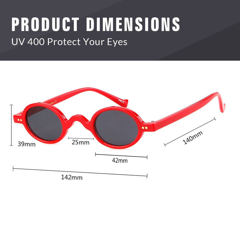 [Australia] - ADEWU Small Round Sunglasses Clout Goggles Retro Vintage Brand Design Men Women Red(frame)+gray(lens) 