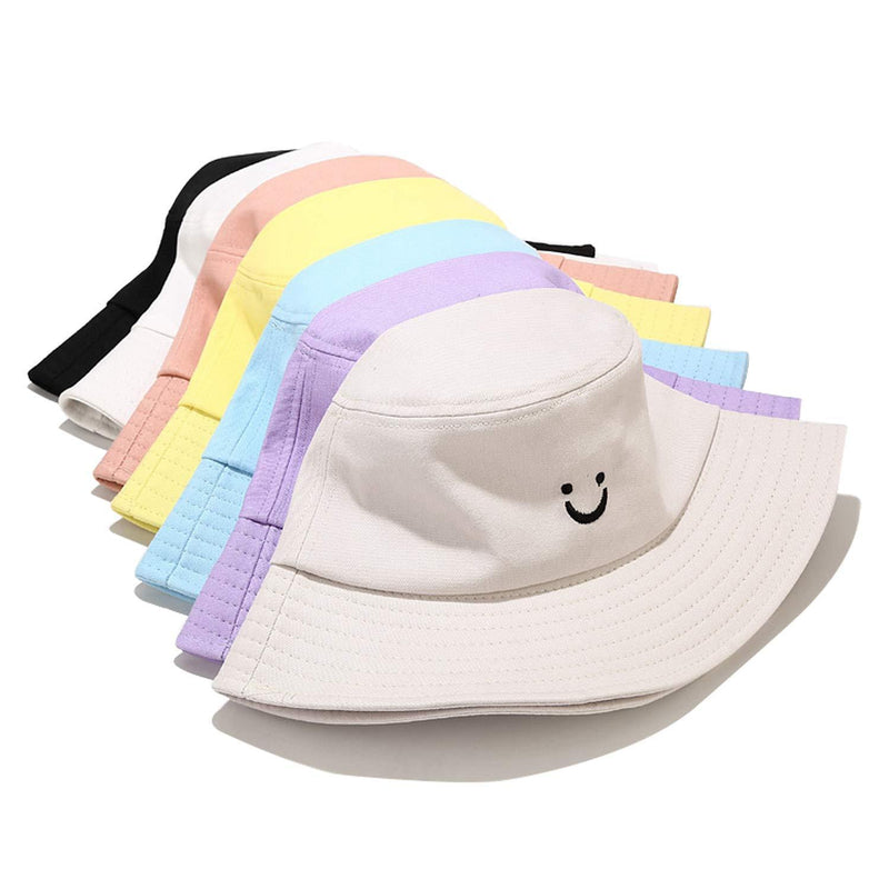 [Australia] - Umeepar 2 Pack Smiling Face Bucket Hat Cotton Fishing Hat Packable Foldable Beach Sun Hat for Womens Men Black +Pink 