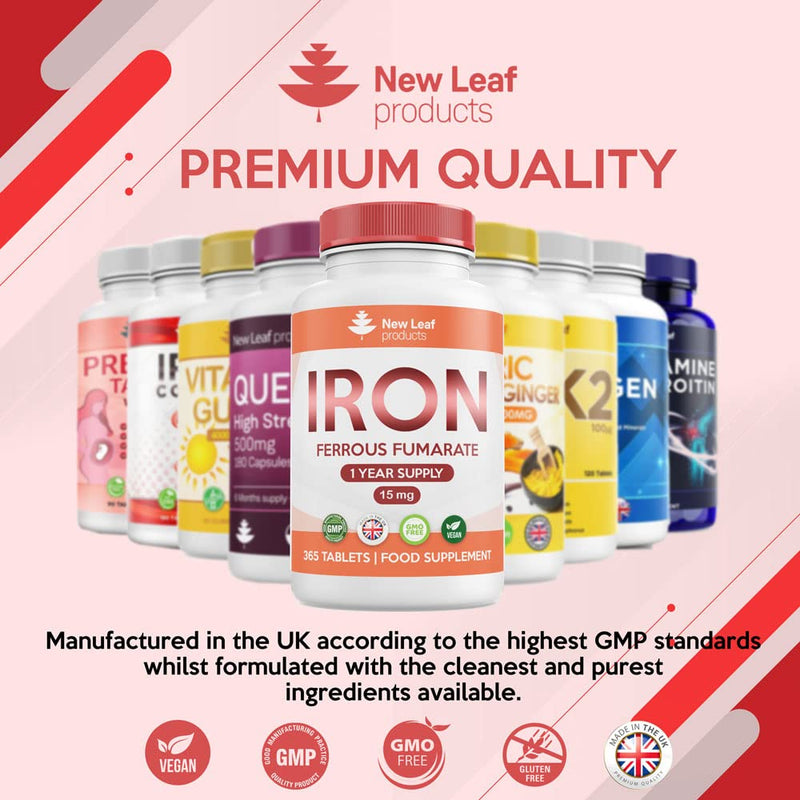 [Australia] - Gentle Iron Tablets High Strength 15mg - 365 Ferrous Fumarate Iron Tablets (1 Year Supply) - Vegan Iron Supplements for Men & Women's Health - Reduction in Tiredness and Fatigue 