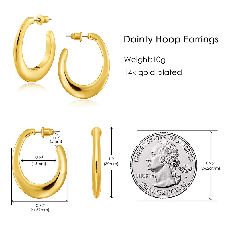 [Australia] - Oval Hoops Earrings: Hypoallergenic 14K Gold Plated Chunky Fashion Thick Earrings Jewelry for Trendy Women Teens Girls 