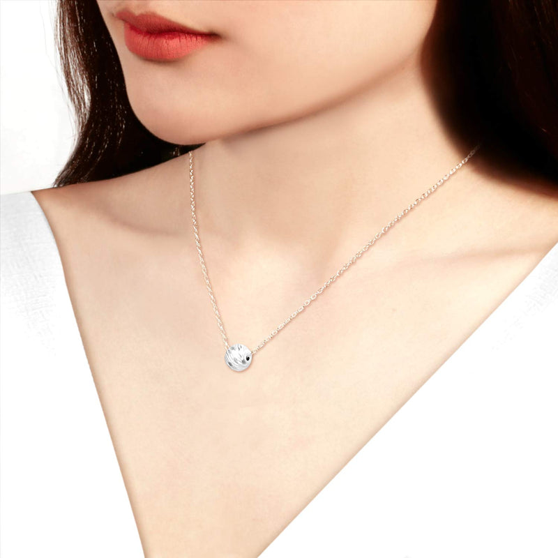 [Australia] - Sea of Ice Sterling Silver Diamond-Cut 10mm Sliding Bead Ball Necklace Pendant Chain Minimalist Jewelry Mothers Day 