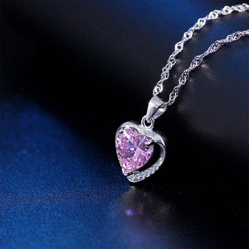 [Australia] - Lam Sence Sterling Silver 8mm Heart Shape Crystal with Cubic Zirconia Pendant Necklace Purple 