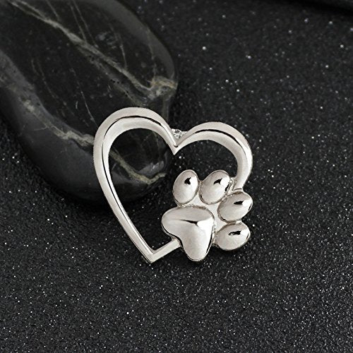[Australia] - MIXIA Cat Dog Pawprint Pin for Women Cute Heart Puppy Pet Footprint Memorial Brooch Animal Badge Gift Silver 
