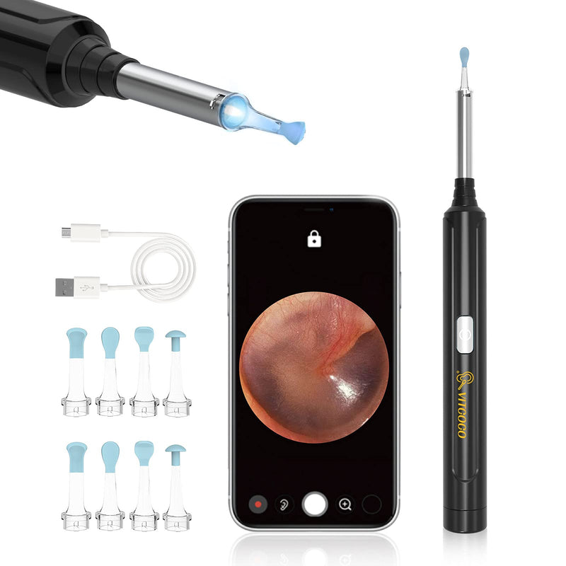 [Australia] - VITCOCO Ear Wax Removal Kit Ear Camera 1296P High-Definition Earwax Cleaner Portable USB Charging Visible 6 LED Otoscope for Android, iPhone, Ipad Black 