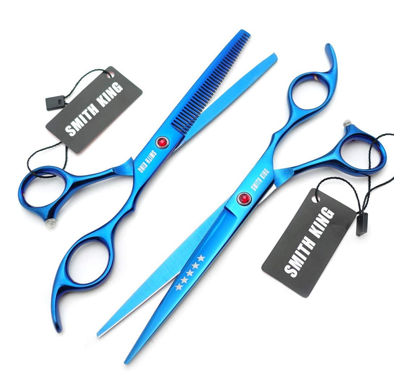 [Australia] - 7.0 inch hair scissors set Hair cutting scissors & thinning scissors with razor combs in 1 set (Blue) 