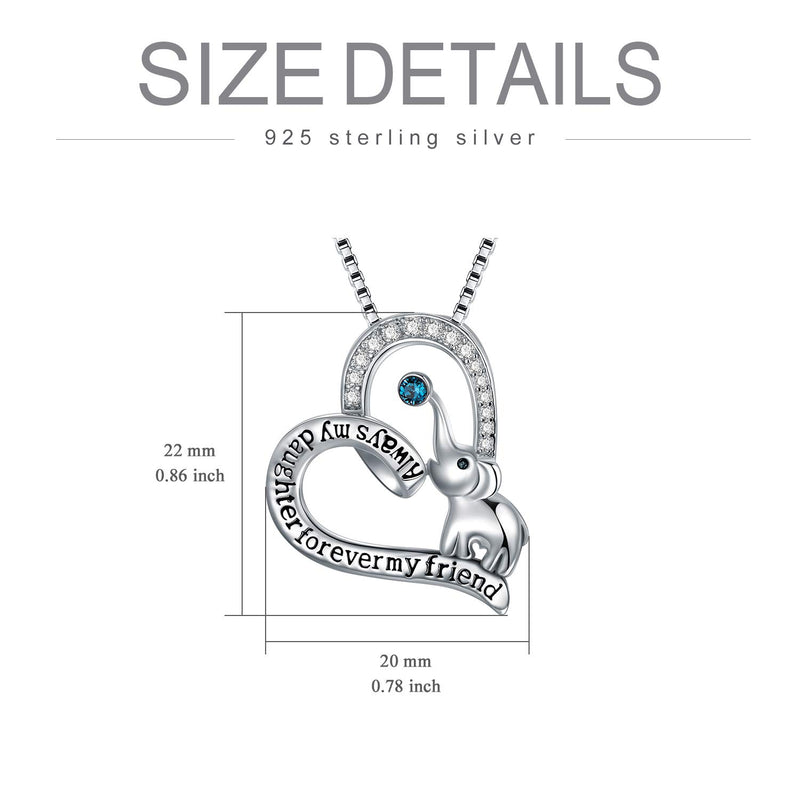 [Australia] - AOBOCO 925 Sterling Silver Elephant Mother Daughter Love Heart Pendant Necklace with Swarovski Crystal Daughter Necklace 