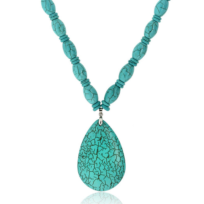 [Australia] - Gem Stone King 22 Inch Blue Simulated Turquoise Howlite Necklace with Drop Shape Pendant and Earring Set 
