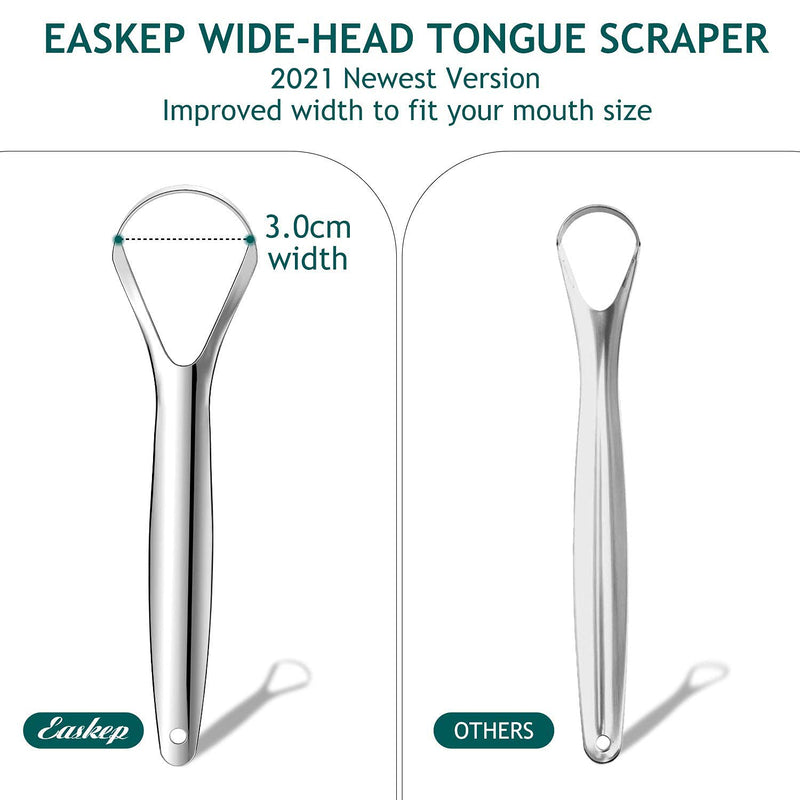 [Australia] - Tongue Scraper (2 Pack), Wide-head Tongue Cleaner with Nice Carrying Box, Easkep 100% Stainless Steel Tongue Scrapers Cleaners, for Men, Women, Adults, Kids, silver 
