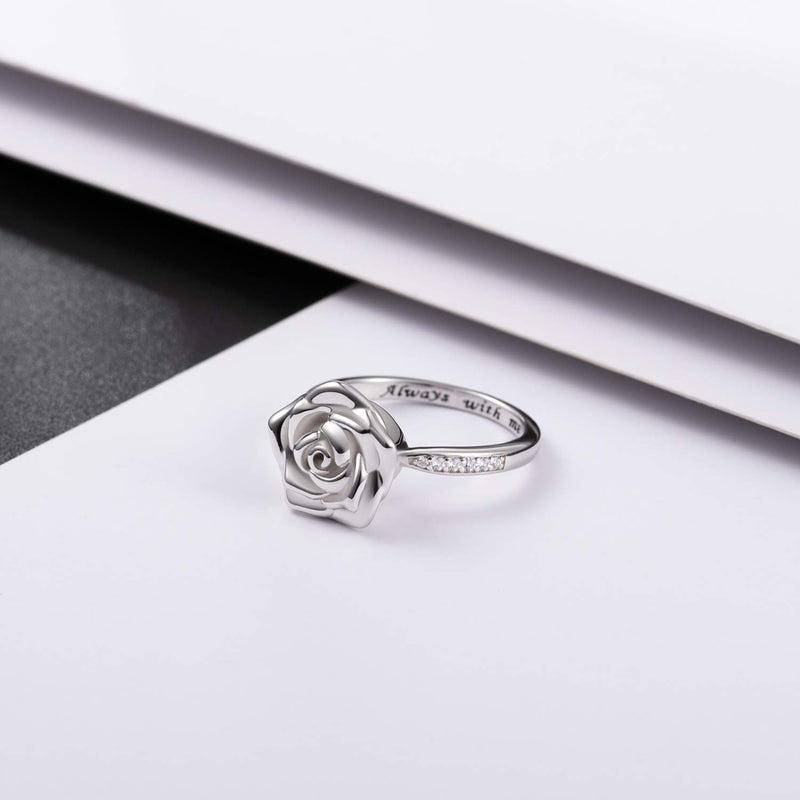 [Australia] - Rose Flower urn Ring for Ashes 925 Sterling Silver Always with me Cremation Finger Ring Jewelry for Women 8 
