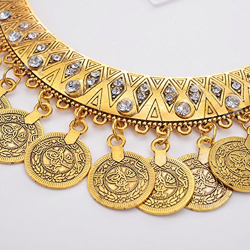 [Australia] - MIXIA Dancing Gypsy Jewelry Ethnic Coin Bib Necklace Drop Earring 2 Pcs Jewelry Set Women Exotic Bohemian Accessories Antique gold 