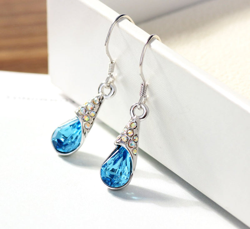 [Australia] - NEOGLORY Platinum-Plated Teardrop Jewelry Set with Crystal Embellished with Crystals from Swarovski Blue 