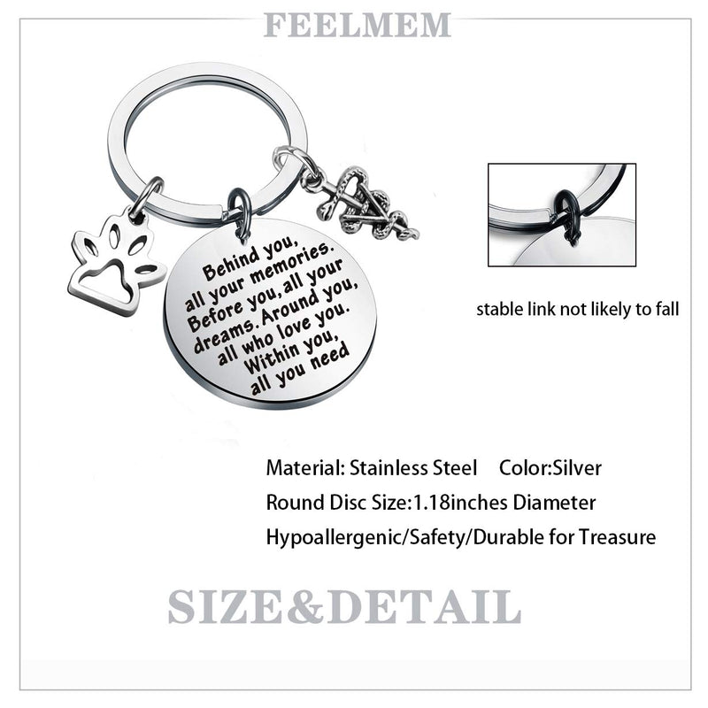 [Australia] - FEELMEM Future Veterinarian Keychain Veterinary Student Gift Behind You All Memories Before You All Your Dream Keychain Vet Tech Jewelry Veterinary School Graduation Gift 