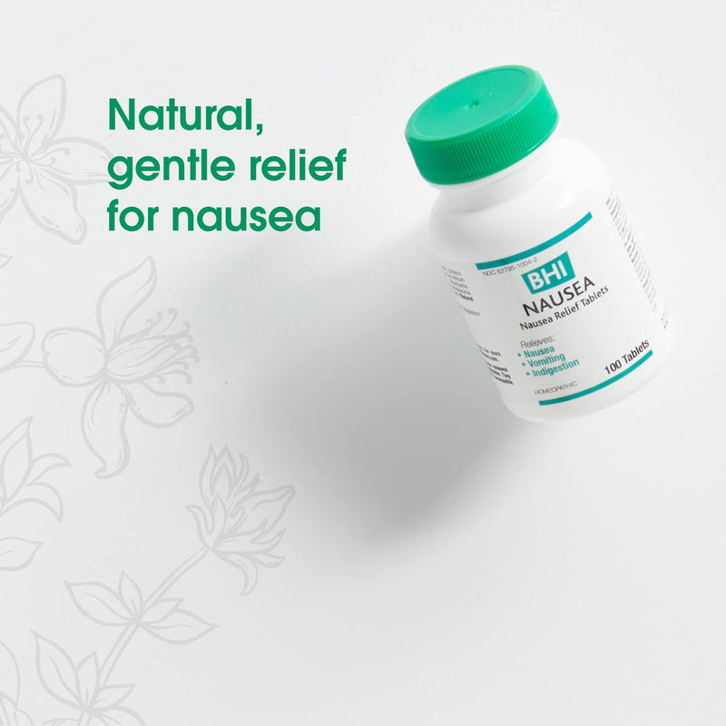 [Australia] - BHI Nausea Natural Relief 7 Multi-Symptom Homeopathic Active Ingredients Help Relieve Nausea, Vomiting, Bloating & Indigestion Non-Drowsy Remedy Soothes Discomfort for Women & Men - 100 Tablets 