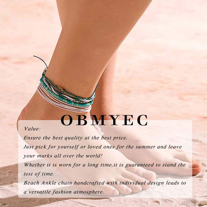 [Australia] - Obmyec Boho Beaded Anklets Layered Wave Ankle Bracelet Rope Foot Chain Jewelry for Women and Girls (5pcs) 