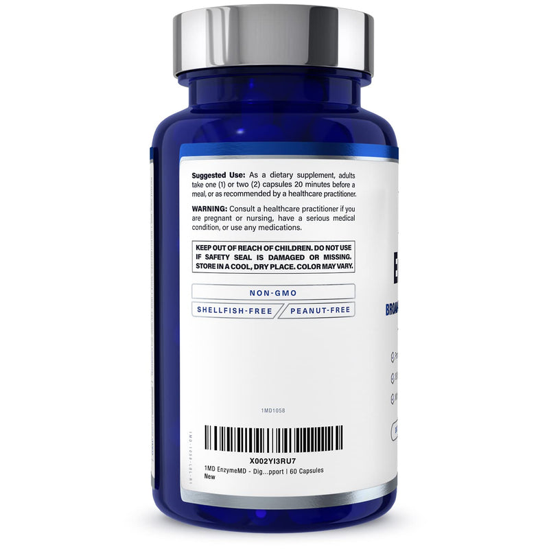 [Australia] - 1MD Nutrition EnzymeMD - Digestive Enzymes Supplement - Doctor Formulated | 18 Plant-Based Enzymes - Gas & Bloating Support | 60 Capsules 60 Count (Pack of 1) 