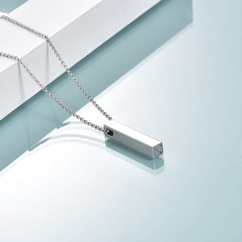 [Australia] - S925 Sterling Silver 3D Vertical Bar Urn Necklace for Ashes Simple Bar Urn Pendant Memorial -Ashes Keepsake Cremation Necklace Jewelry pendant without words 