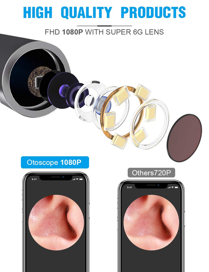 [Australia] - Wiscky BEBIRD Ear Wax Removal Tool Endoscope-Professional Ear Cleaner Camera 1080p FHD Wireless Otoscope with 6 LED Lights Ear Scope Wax Cleaning Kits for iPhone,iPad&Android Smart Phones 