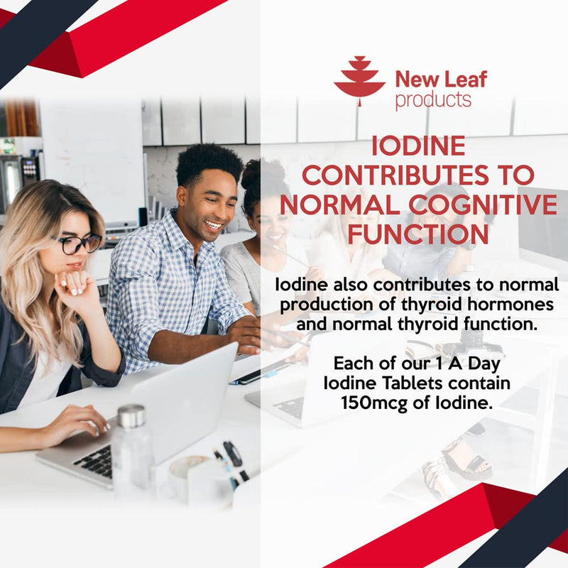 [Australia] - Iodine Tablets 150mcg 180 Vegan High Strength Tablets Iodine Supplements, Natural Source of Iodine from Potassium Iodide, 6 Month Supply, GMO Free, GMP, Made in UK by New Leaf 180 Count (Pack of 1) 