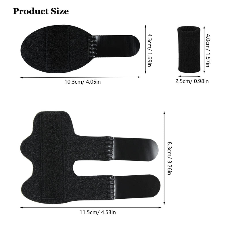 [Australia] - Finger Support Splints, Adjustable Set of 4 Trigger Finger Splint and 10 Nylon Finger Sleeves for Pain Relief, Finger Brace Stabilizer for Broken Finger, Straightening, Arthritis, Injured Finger Black 