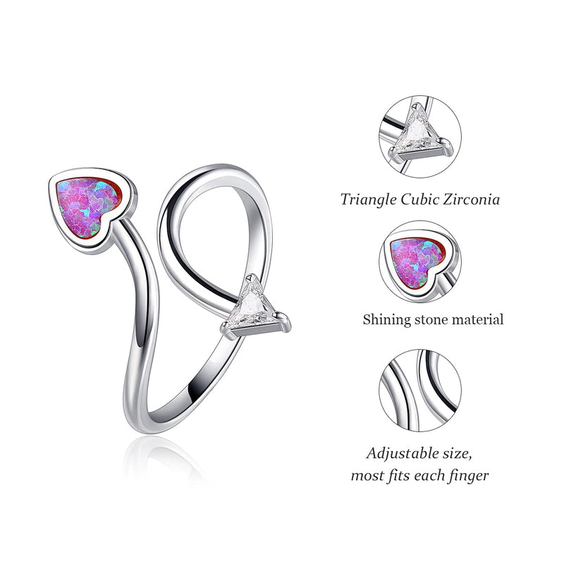 [Australia] - Blue Pink Heart Adjustable Birthstone Rings Open, Triangle Cubic Zirconia Ring Size 6 to 8, Silver Thumb Ring Aesthetic Engagement Promise Rings for Women/Men/Teen/Girl Ring-6# 