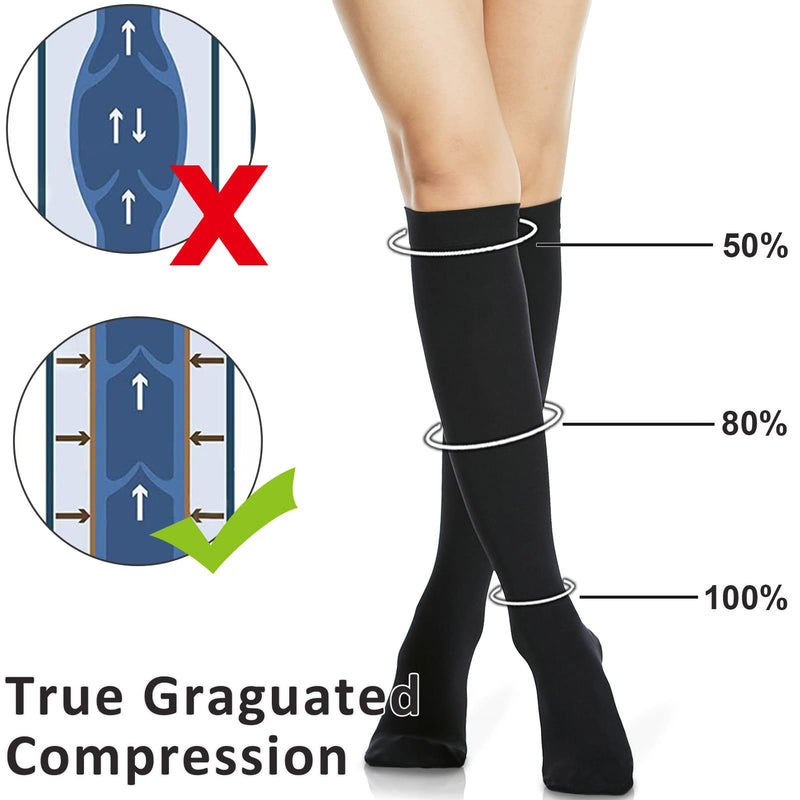 [Australia] - Ailaka 20-30 mmHg Compression Socks for Women & Men 1 Pair, Graduated Support Closed Toe Knee High Varices Stockings, Travel, Casual-Formal Hosiery Black S 