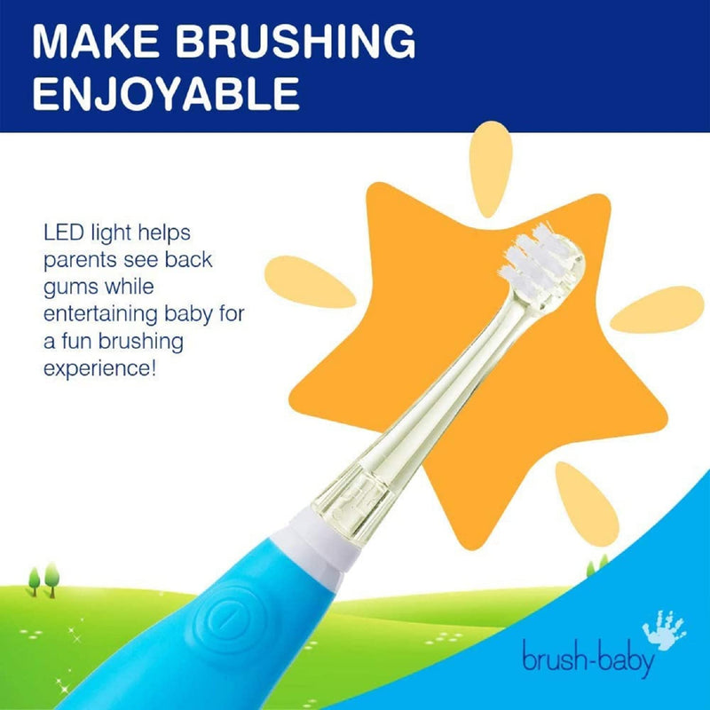 [Australia] - Brush Baby BabySonic Infant and Toddler Electric Toothbrush for Ages 0-3 Years - Smart LED Timer and Gentle Vibration Provide a Fun Brushing Experience (Blue) Blue 