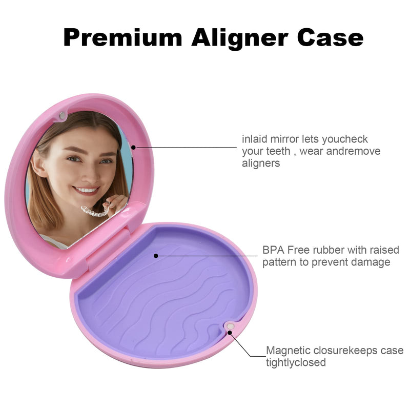 [Australia] - Pink Denture & Teeth Mouth Tray Retainer Box Sets Partial Denture Box with 2Pcs Aligner Removal Tool （Random Color）and 9Pcs Invisible Chewer (Random Color) Pink 