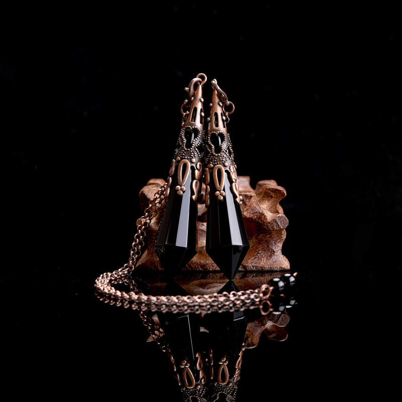[Australia] - JOVIVI Natural Black Obsidian Crystal Dowsing Pendulum Metal Retro Bronze Gemstone Hexagonal Pendant Pendulum Chain for Healing,Scrying,Divination,Dowser 
