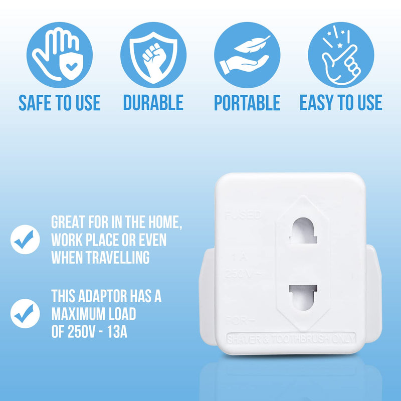 [Australia] - Invero® 2x Pack of Shaver Adaptor UK 3 Pin to 2 Pin Socket Plug Fuse ideal for Electric Toothbrush, Bathroom Shaving and more - White 