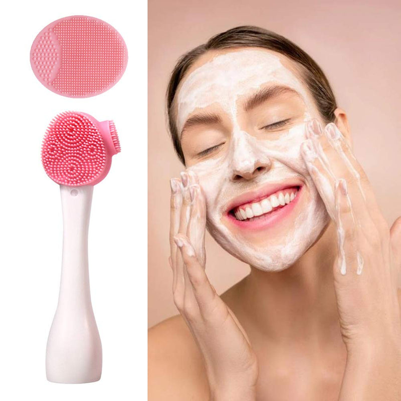 [Australia] - Dual-action pink facial cleansing Brush Scrubbers Food Grade Silicone Manual Dual Face Wash BrushIdeal for Deep Pore Exfoliation Wash Makeup Massaging Set of 3 Silicone Brush 