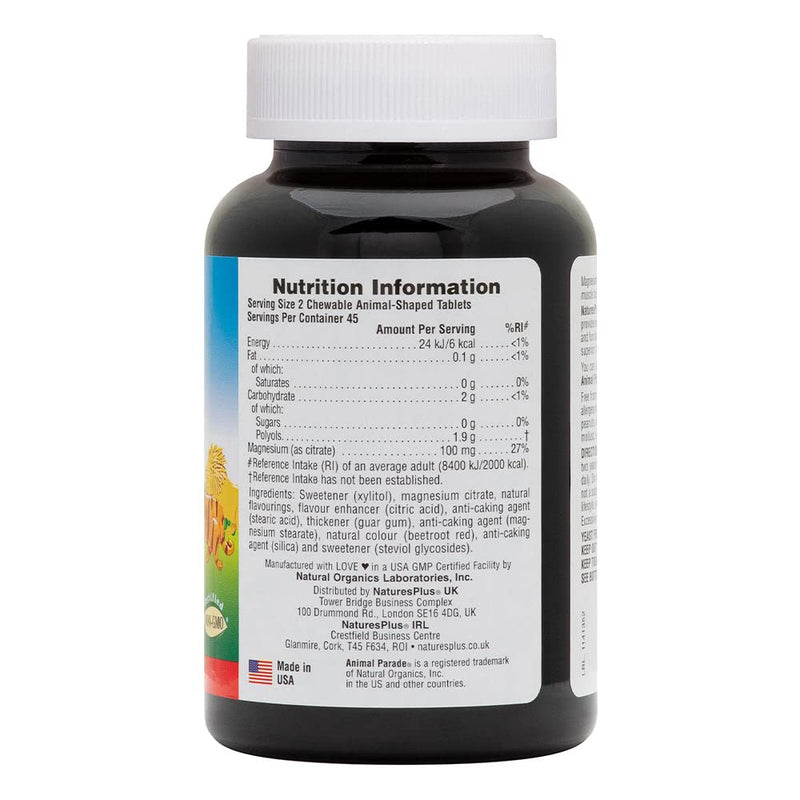 [Australia] - NaturesPlus Animal Parade Source of Life MagKidz - Children's Magnesium Supplement - Natural Cherry Flavour - Teeth, Bone & Muscle Health Support - GlutenFree, Vegan (90 Count (Pack of 1)) 