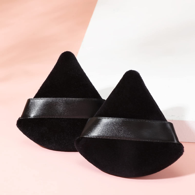 [Australia] - Patelai 2 Pcs Powder Puff Makeup Puff Triangle Powder Puff Soft Powder Sponge Reusable Triangle Sponges with Strap for Loose Powder Cosmetic Foundation Wet Dry Makeup (Black) Black 