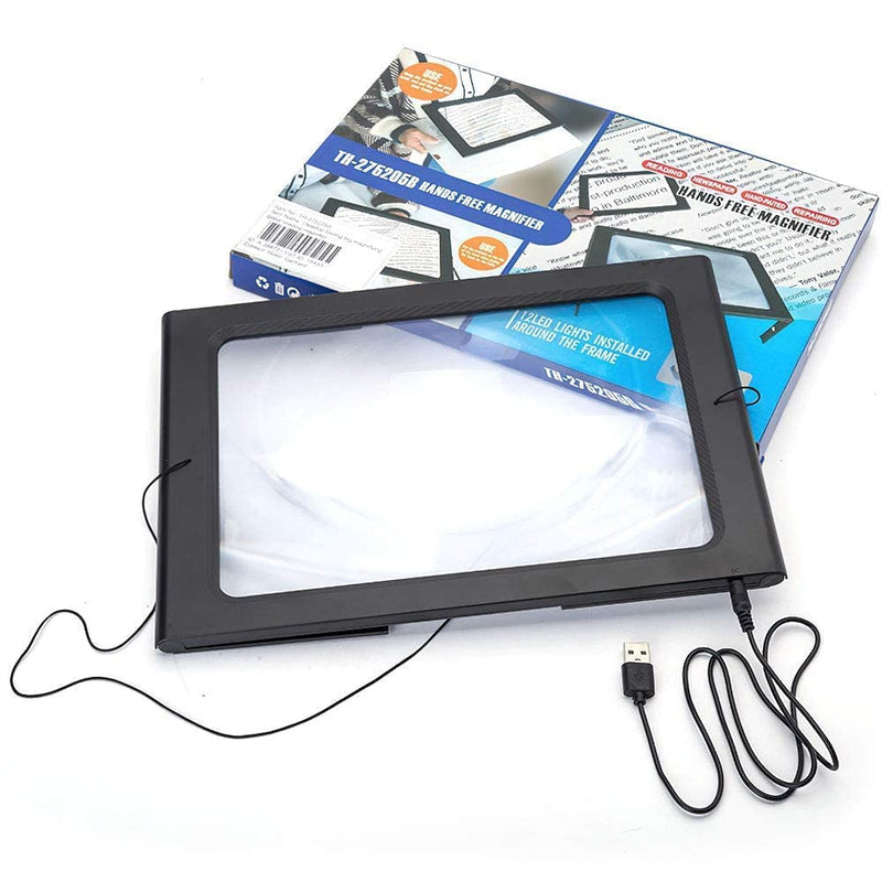 [Australia] - LED Page Magnifier with 12 LED Lights, 3X Large Full Page Magnifying Glass Reading Magnifier, Ideal for Reading Small Prints Low Vision Seniors with Aging Eyes 