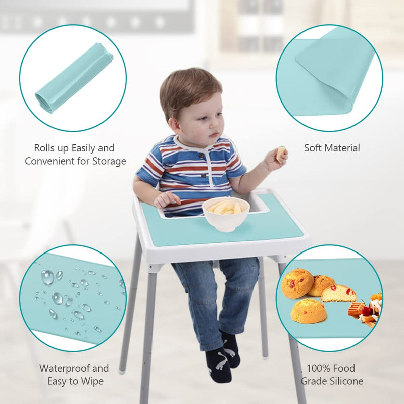 [Australia] - Vicloon High Chair Placemat, Silicone High Chair Mat Silicone Placemat Design for IKEA Antilop High Chair, BPA Free Easy to Clean, for Toddlers and Babies (Blue) Blue 