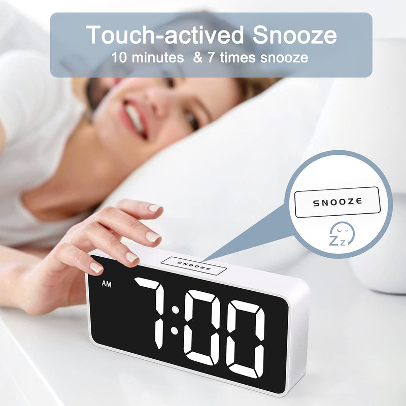 [Australia] - Welgo LED Digital Alarm Clock with USB Charging Port, 0-100% Dimmer, Large Number, AM/PM, White Bold Digits, Snooze, Adjustable Volume, Outlet Powered for Bedroom Bedside(White) 