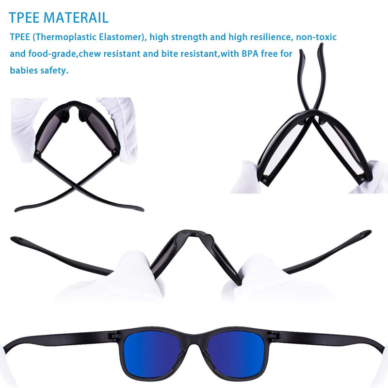 [Australia] - MAXJULI Baby Infant Sunglasses Safe, Soft, With Adjustable Strap 0-24 Months BPA Free 7002 Black Stars/Blue (Without Car Case) 