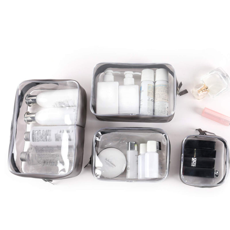 [Australia] - Patu Transparent Travel Toiletry Bag, Standing Waterproof Clear Pouch, Portable Shaving Washing Kits Organizer, TSA Approved Personal Care Trip Case, Pack of 4 Sizes (S/M/L/XL), Black 4 pcs (S/M/L/ XL) 