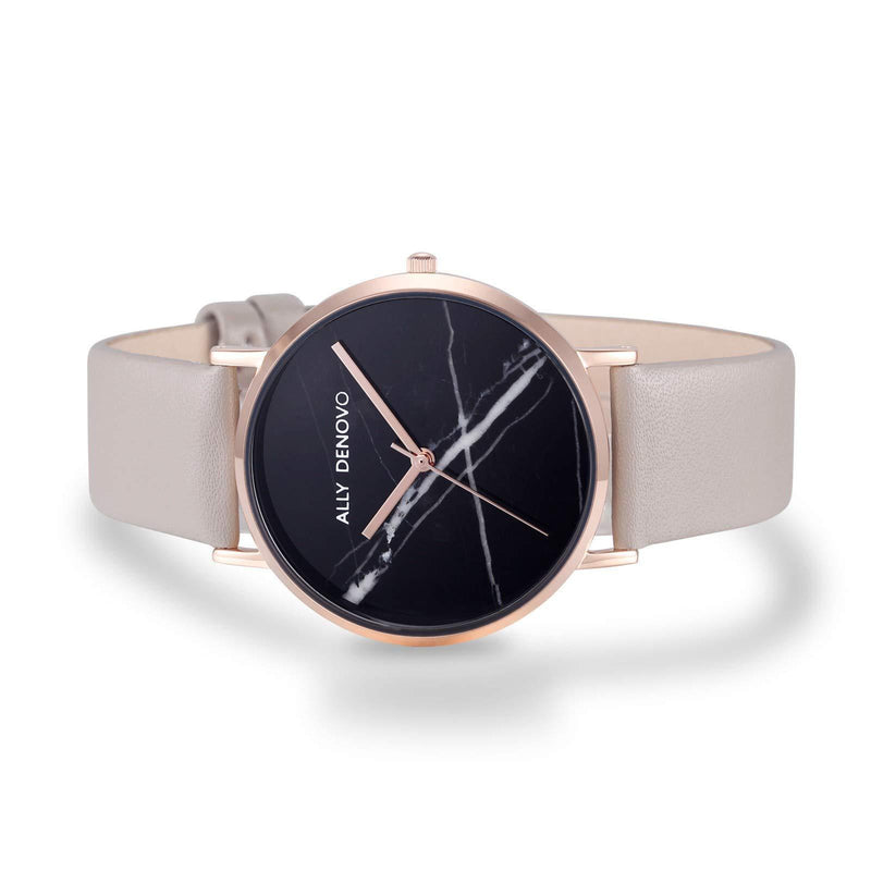 [Australia] - Ally Denovo Carrara Marble Women's Watch with Leather Strap Analogue Rose Gold-Plated AF5005.8 
