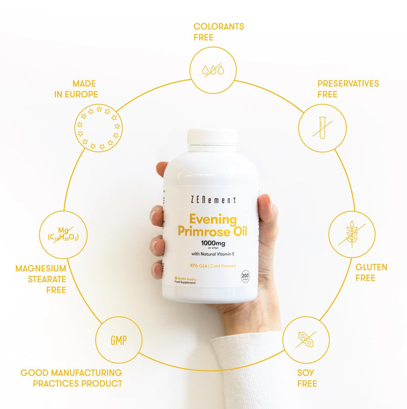 [Australia] - Evening Primrose Oil, 1000mg per softgel, 10% GLA, Cold Pressed, 200 Softgels | Good for Women's Health, Menstrual Symptoms and to Help Maintain Healthy Skin and Bones | Zenement 