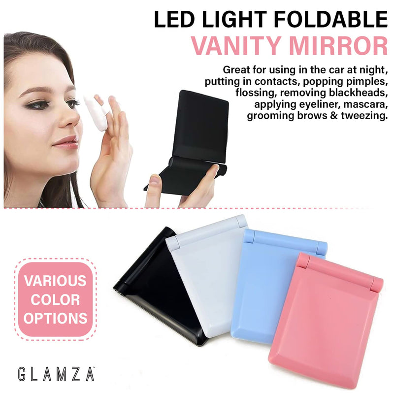 [Australia] - Glamza LED Light Foldable Illuminated Make Up Cosmetic Flip Beauty Vanity Mirror Travel 