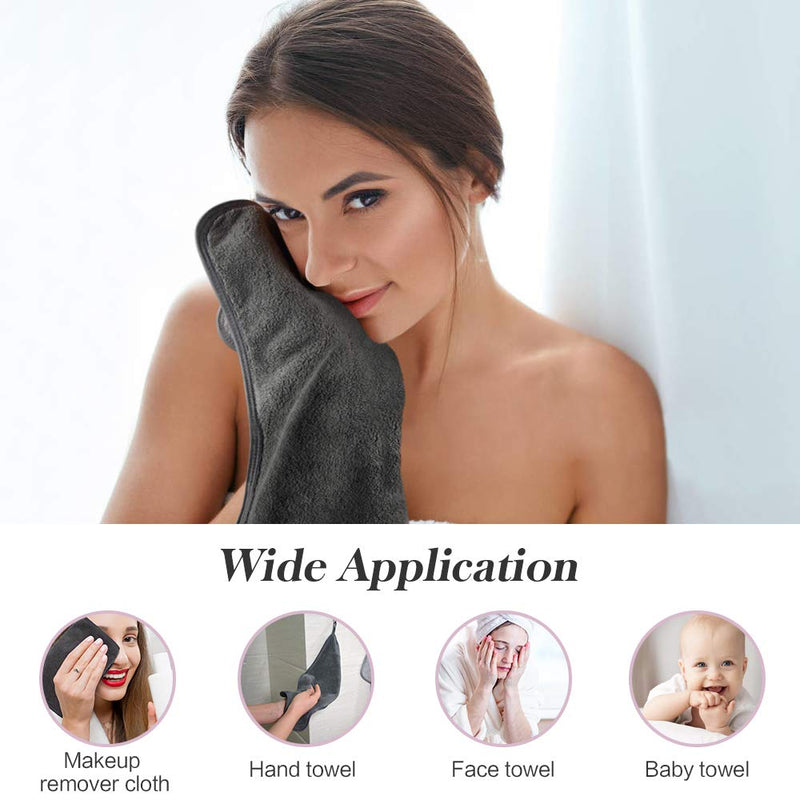 [Australia] - SINLAND Microfiber Face Cloth Soft Washcloth Makeup Remover Cloth Absorbent Facial Cleansing Cloths 8Inchx15.7Inch 4Pack (Darkgrey) Darkgrey 