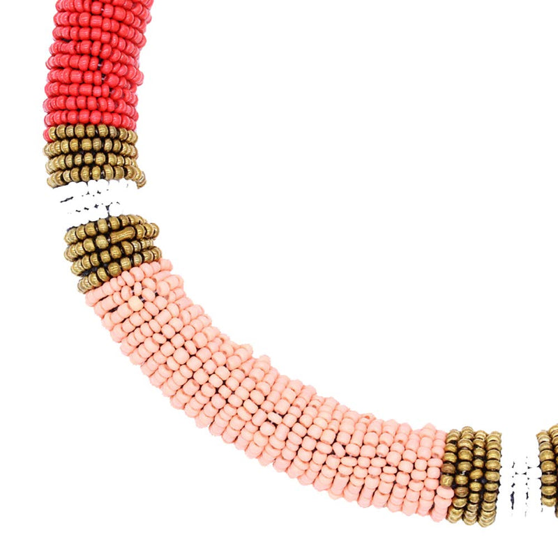 [Australia] - HENGYID African Necklace, Zulu Necklace, Maasai Beaded Necklace with Matching Earrings, Bead Necklace PINK AND GREEN MULTI 