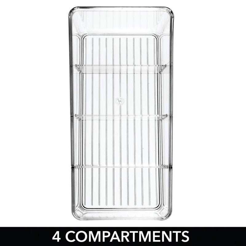 [Australia] - mDesign Plastic Divided Makeup Organizer for Bathroom Countertops, Vanities, Cabinets - Cosmetic Storage Solution for, Eyeshadow Palettes, Contour Kits, Blush, Face Powder - 4 Sections - Clear 10.6 x 5.1 x 5.1 