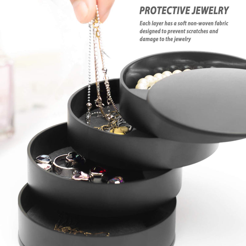 [Australia] - Jewelry Organizer, Small Jewelry Box Earring Holder for Women, Jewelry Storage Box 4-Layer Rotatable Jewelry Accessory Storage Tray with Lid for Rings Bracelets Black 