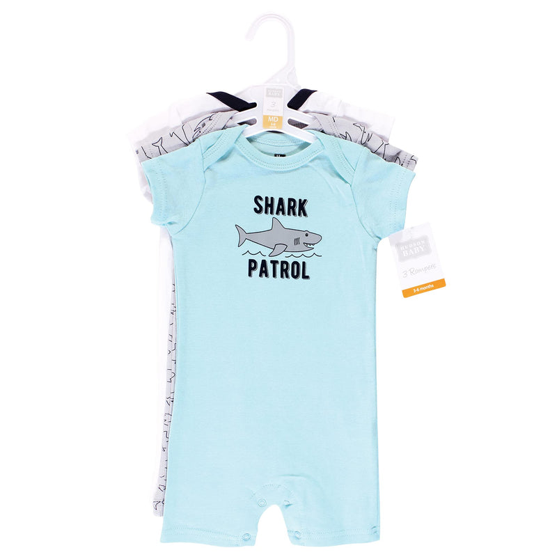 [Australia] - Hudson Baby Baby Boys' Cotton Rompers 0-3 Months Shark Patrol 