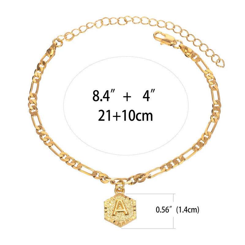 [Australia] - kelistom 18k Gold Plated 4mm Figaro Chain Initial Anklet for Women Fashion Ankle Bracelet with Letter Alphabet Foot Jewelry with Extension A 