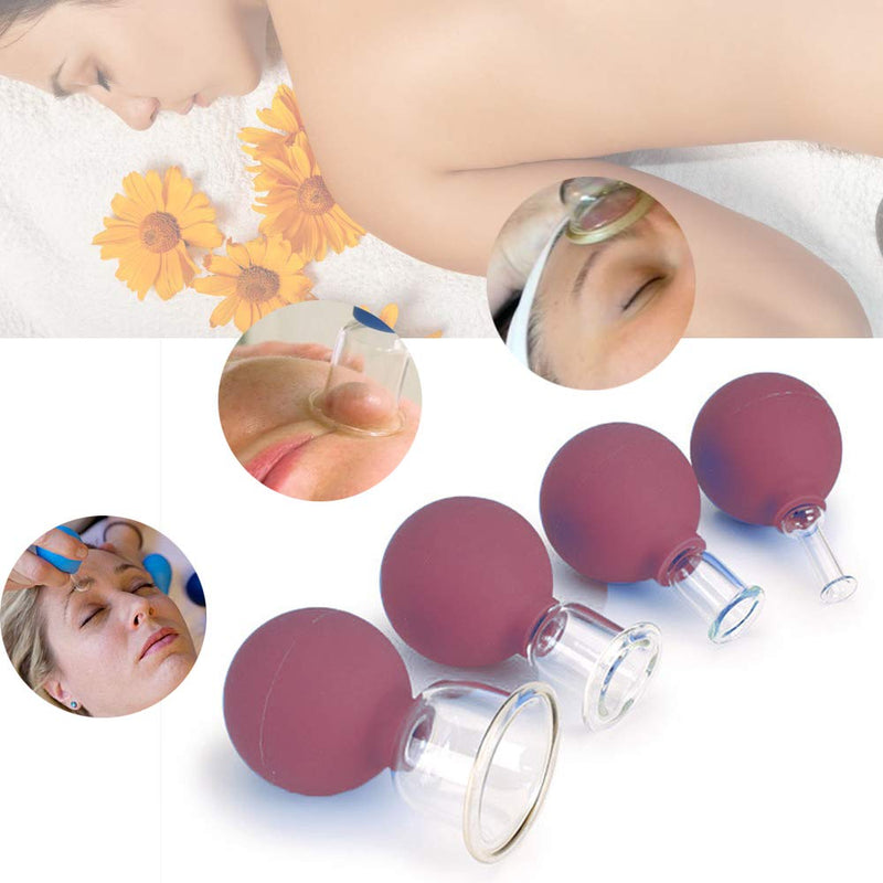 [Australia] - Glass Facial Cupping Set- 4pcs Silicone Vacuum Suction Face Massage Cups Anti Cellulite Lymphatic Therapy Sets for Eyes, Face and Body (Rose red) Rose red 
